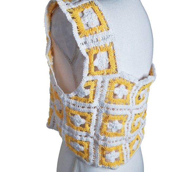 Julia By Lovel Womens Top Crochet Sleeveless Square Neck Yellow Size Medium - Picture 3 of 6